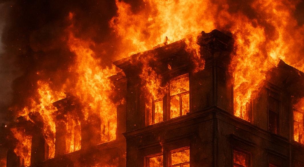 মোহাম্মদপুরে একটি ভবনে ভয়াবহ আগুন। ছবি: সংগৃহীত